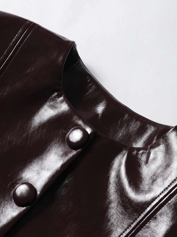 Fashion PU Leather Jackets For Women Single Breasted Motorcycle Round Collar Chic Coats Female Y2k Long Sleeve Street Lady Tops