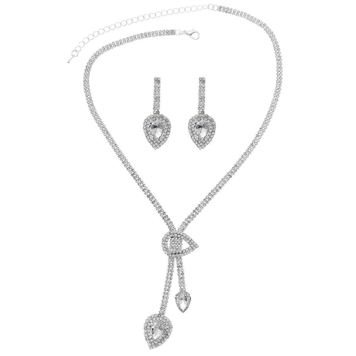 Fashionable necklace earring set with versatile design suitable for brides parties and parties. Two piece set of rhinestone jewelry W250312