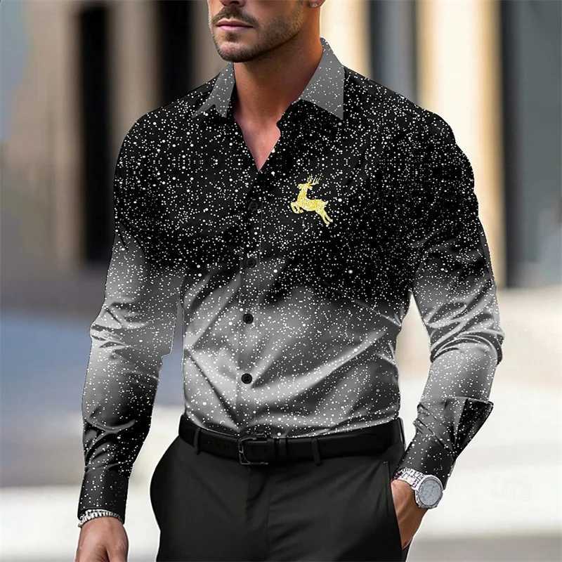 Christmas mens Christmas deer print shirt casual lapel button long sleeved New Years party autumn and winter 3D printing XS-6XL W250312