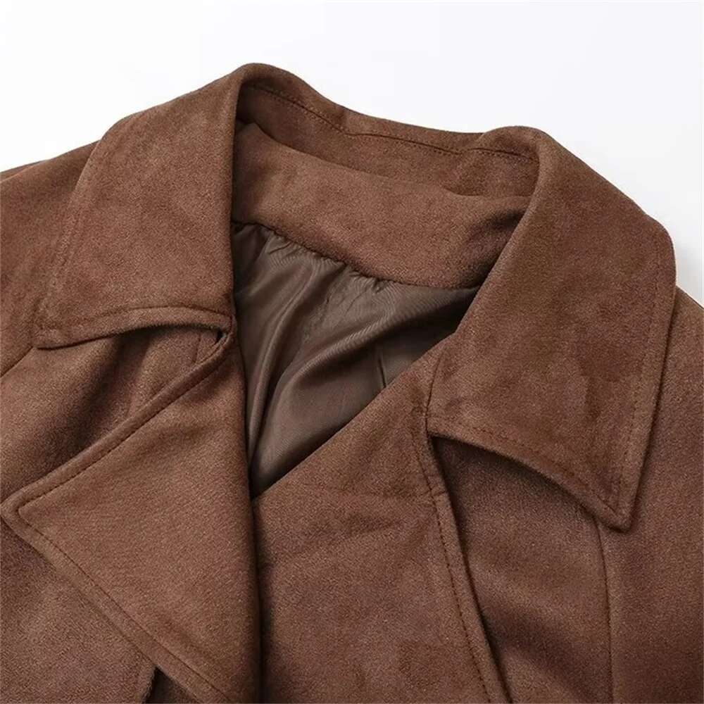 2024 Autumn New Women's Fashion Retro Sleeve Windbreaker Loose Long Style Temperament Strap Over Knee Coat
