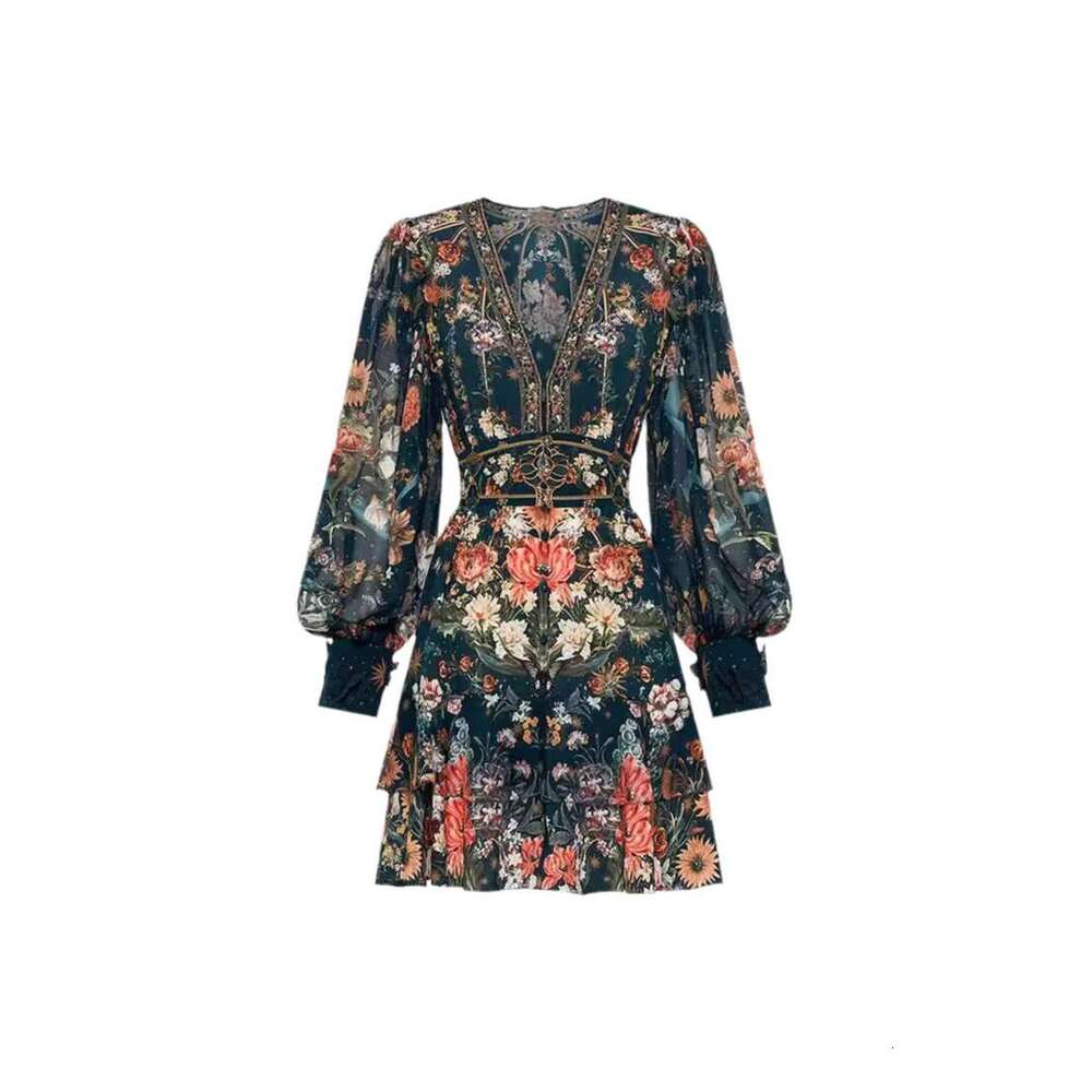Australian Fashion Brand CML Court Style Silk Print V-Neck Jumpsuit Short Skirt For Autumn/Winter 24