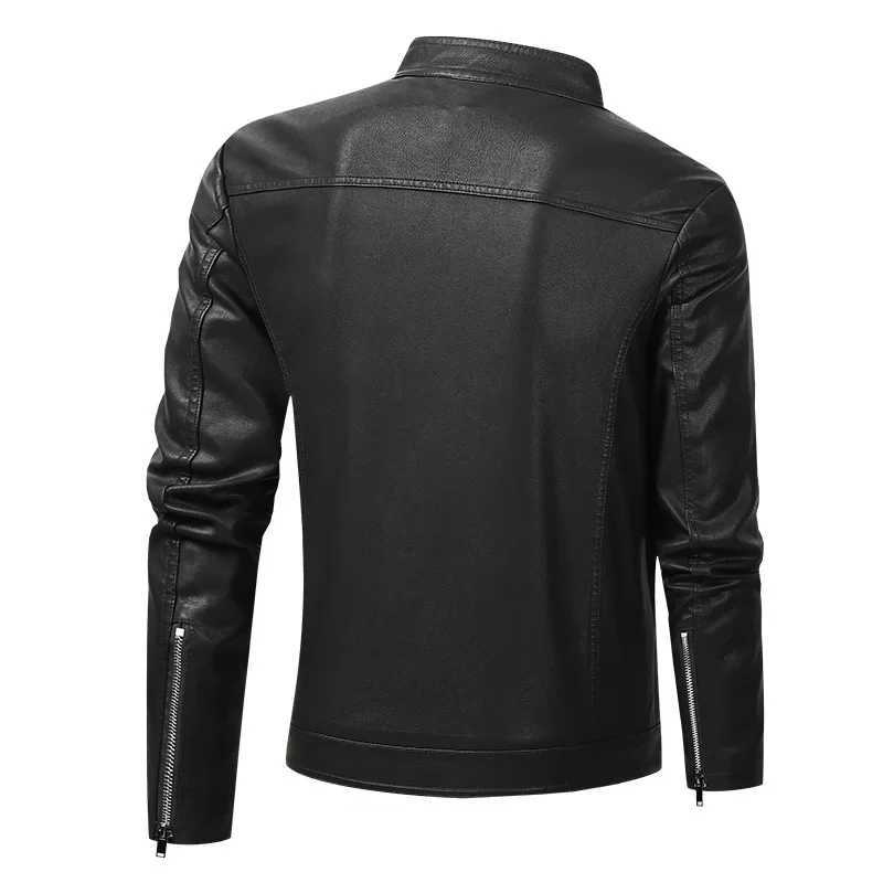Mens Fashionable Warm Thermal Leather Jacket Casual Slim Fit Biker Gear PU Stand Collar Jacket For Smooth SilhouetteT250311