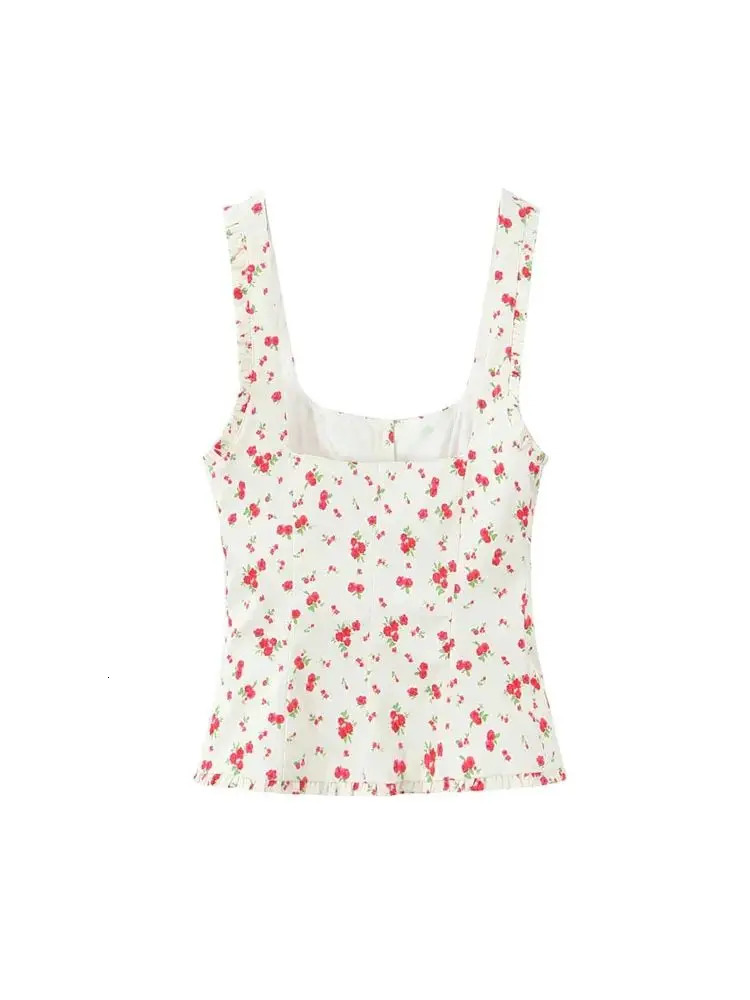 TRZA Womens Fashion Flower Printed Tank Top and Mid Waist Folded Mini Leather Jacket Two Piece Set Unprinted Good Product 250312