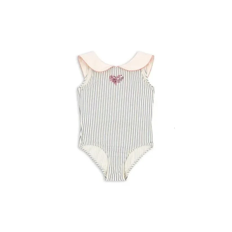 Girl Swimwears Stripe Long Sleeved Swimsuit Bow Baby Girls Swimwear Beach Shorts Kids Vacation Sunscreen Swimsuits 250311