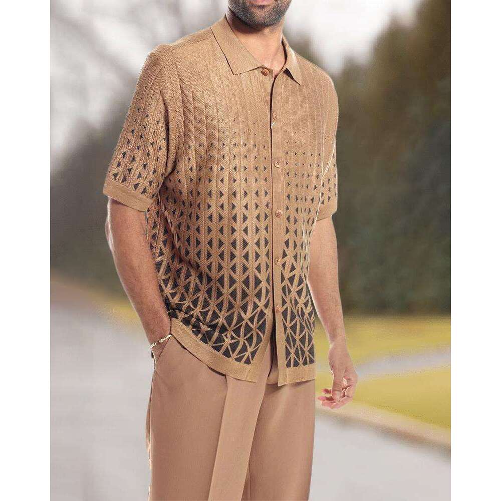 Spring summer casual beach style trendy brand European American 3D printed loose short sleeved shirt long pants set, men's new style, chic and el