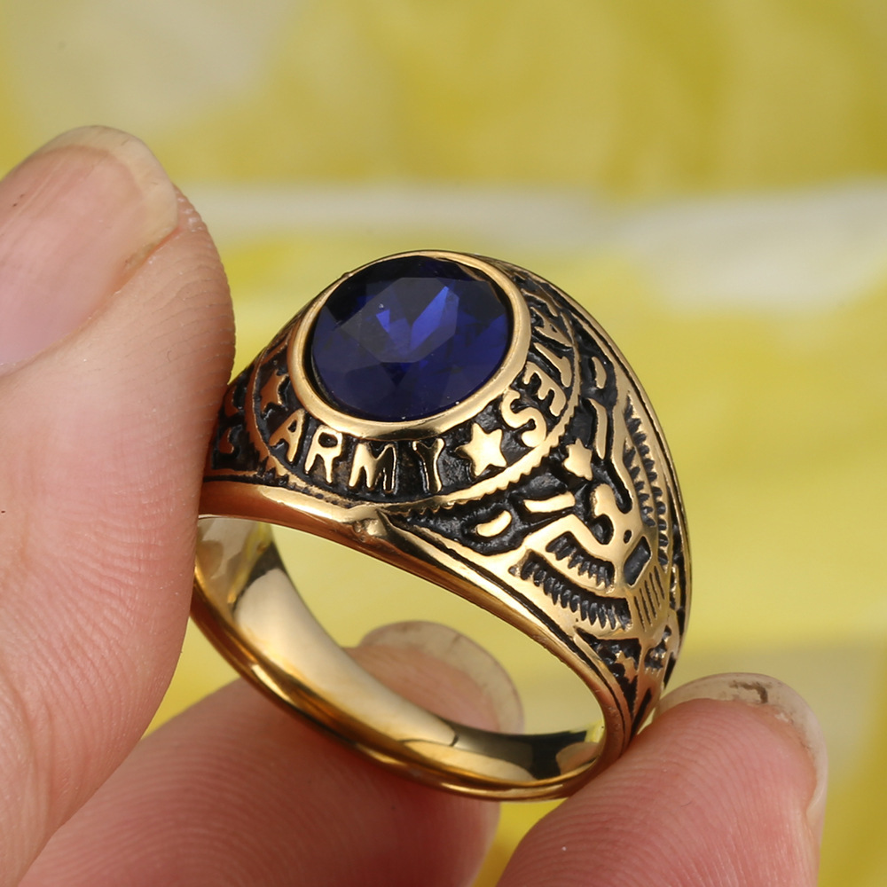 Hip Hop Retro Inlay Colorful Stones Casting Eagle Ring Stainless Steel Mens Jewelry