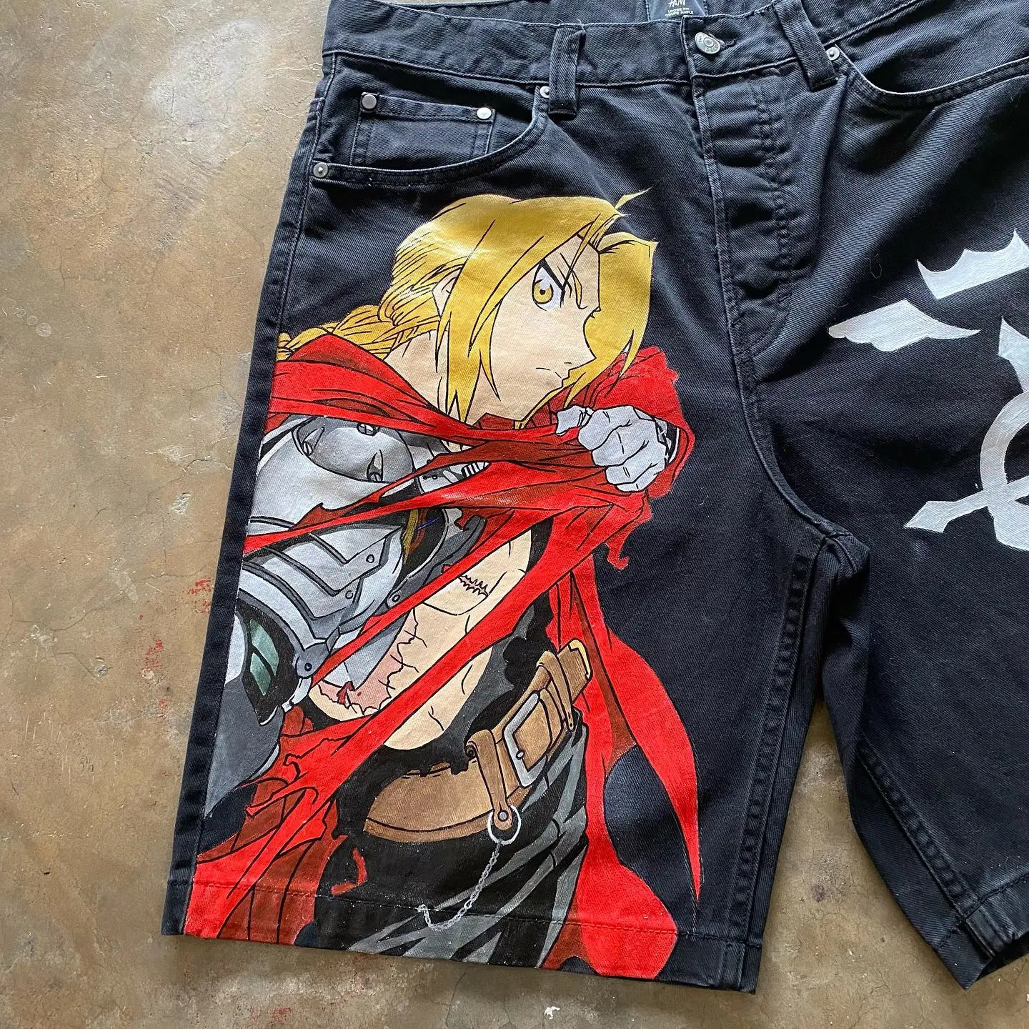 Japanese cartoon anime character graphic printing hip-hop denim shorts Y2k Harajuku retro straight waist street mens and womens shorts 250310
