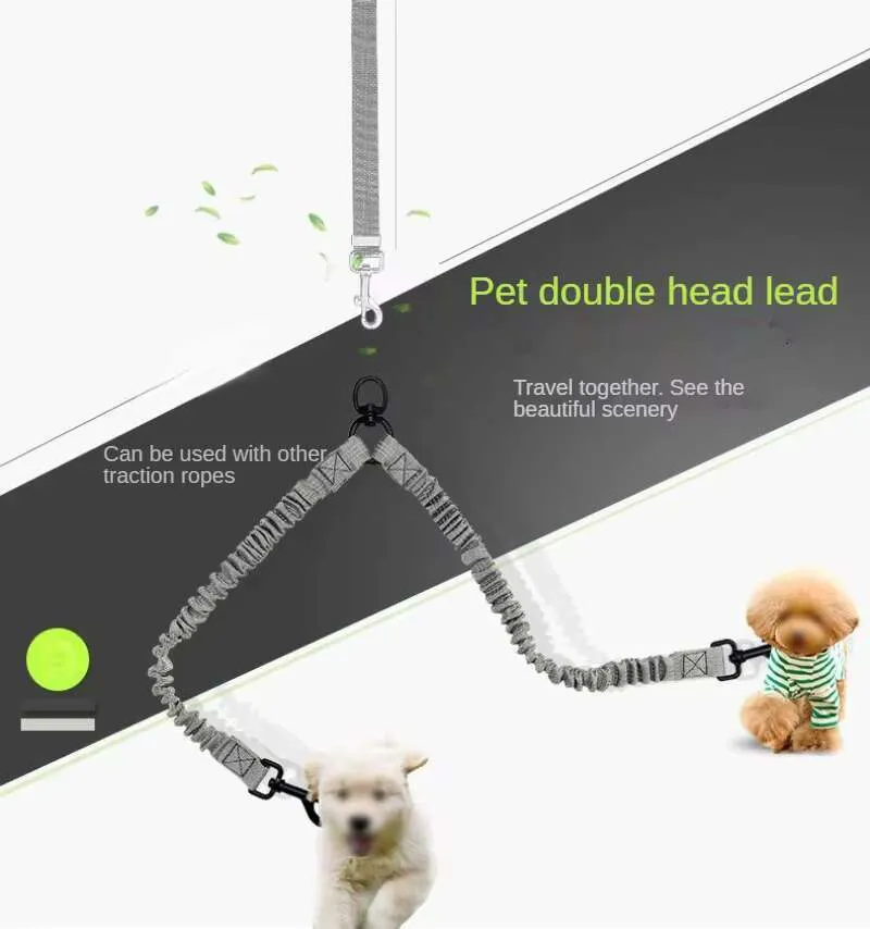 Reflective Dual Head Retractable Dog Leash 2-in-1 Heavy Duty 600Lbs Adjustable 1-1.75m Metal & Polyester Rope