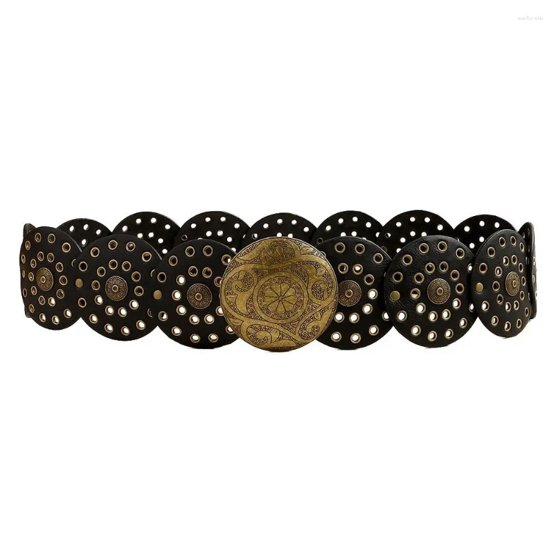 Belts Luxury Fashion Round Hollow Belt Vintage Disc Wide Metal Buckle Cowboy Western Style Exaggerated For Women