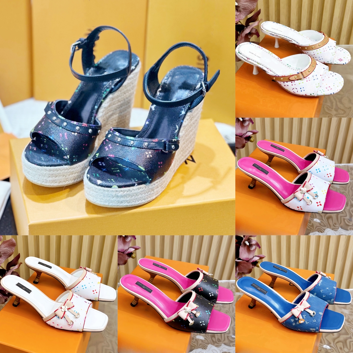 Black White colorful High heels slipper Womens Designer Platform Sandal takashi murakami Heel Ballet Casual slide Luxury shoe Summer beach Sliders leather sandale