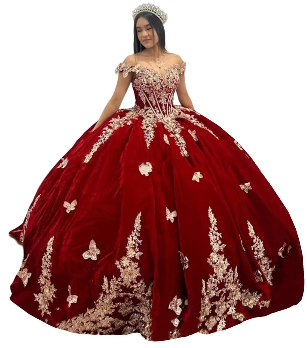 Ball Gown Quinceanera Dresses Elegant Sequins Appliques Off the Shoulder V-Neck Lace-up Plus Size Sweet 15 16 Princess Birthday Party Gowns Vestidos D
