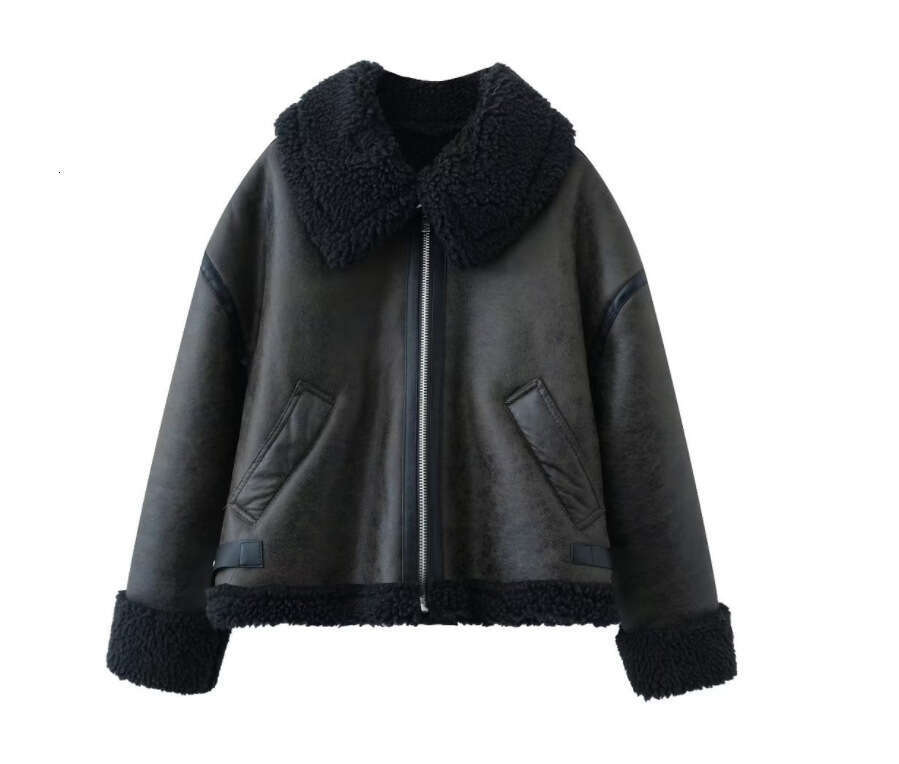 Women's 2023 Autumn/Winter Y2k New Casual Fur Integrated Thick Imitation Leather Warm Jacket