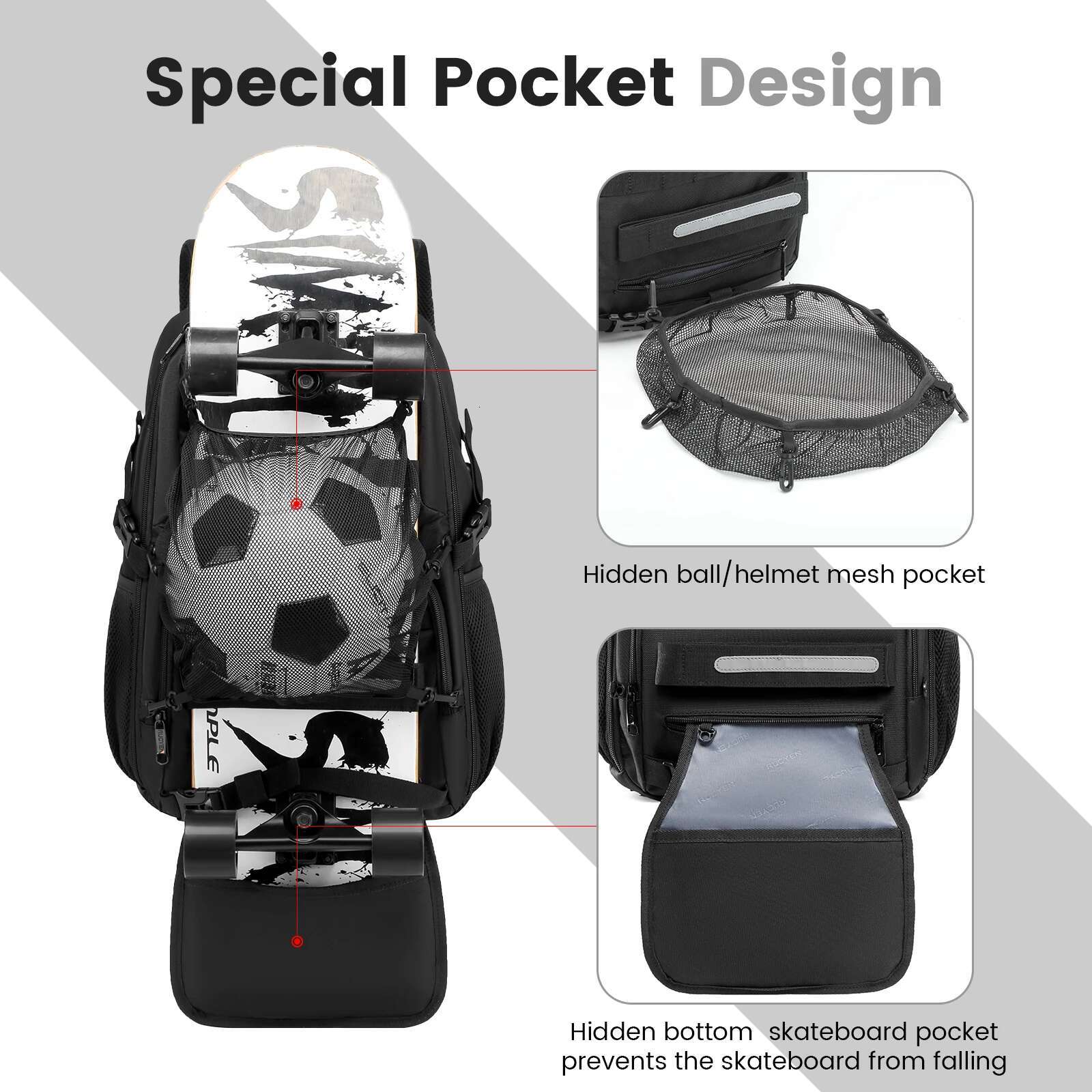 Yh&Gs Skateboard With USB Charging Port Multifunctional Sports Longboard Bag Basketball Backpack For 15.6 Inch Laptop