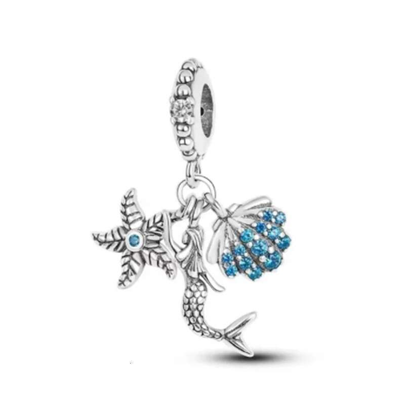 New Summer Sea Series Octopus Sea Turtle Starfish Charm Beads Fit S925 Snake Silver Bracelet For Women Jewelry Gift