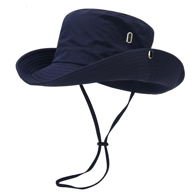 Windproof mens outdoor hat width Brim flat top camping letter printing UV resistant band hollow fisherman 250304