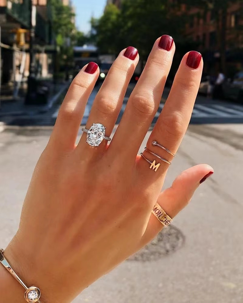 Luxury Jewelry 925 Silver Pave CZ Band Floating Oval Wedding Engagement Bridal Ring
