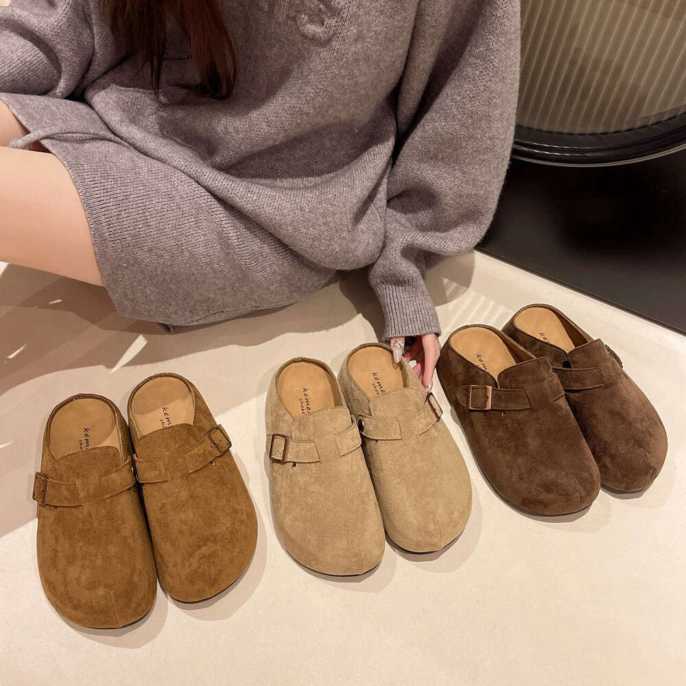 Thick soled Boken shoes for spring 2025, new height increasing lazy shoes, one step on, worn outside with a toe cover, half trailer, single shoe serie
