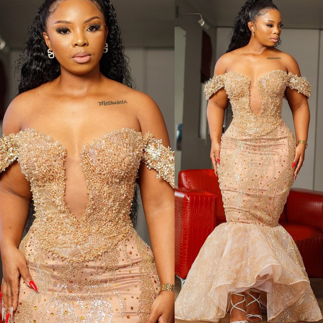 Gold Mermaid Prom Dresses 2025 Illusion Lace Beaded Crystals Evening Formal Party Second Birthday Engagement Gowns Plus Size Dress For Special Occasio
