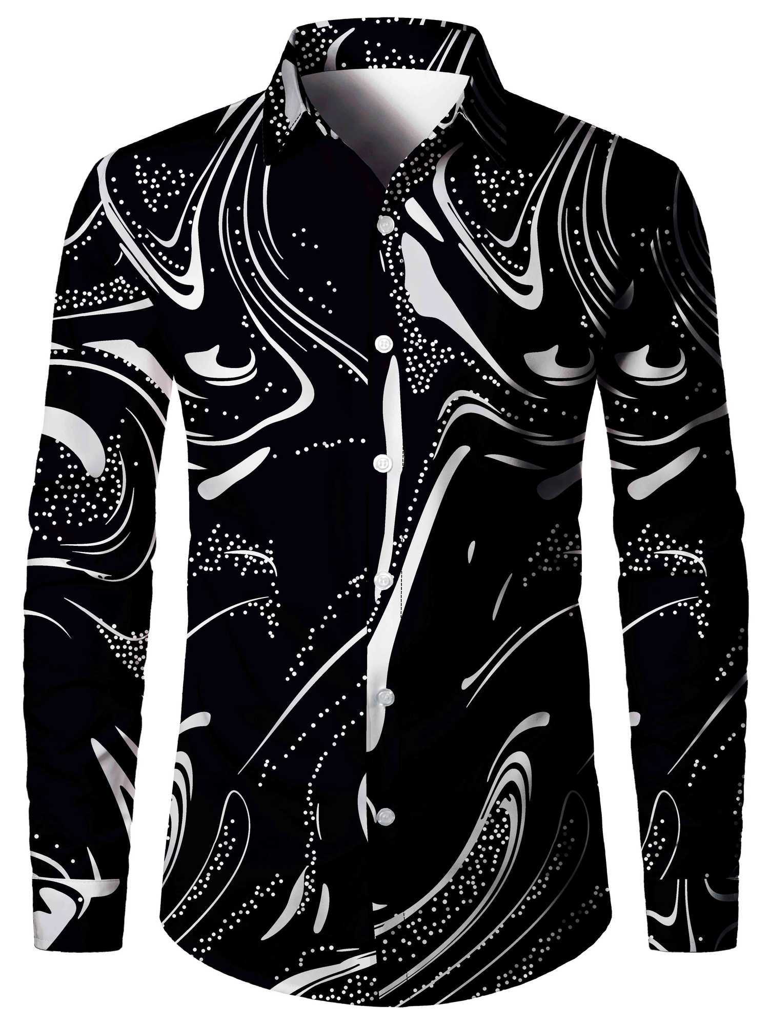 Mens Stylish Lapel-Collar Gold Glitter Printed Long Sleeve Shirt casual tops Stripe print full sleeve shirt for men clothing W250312