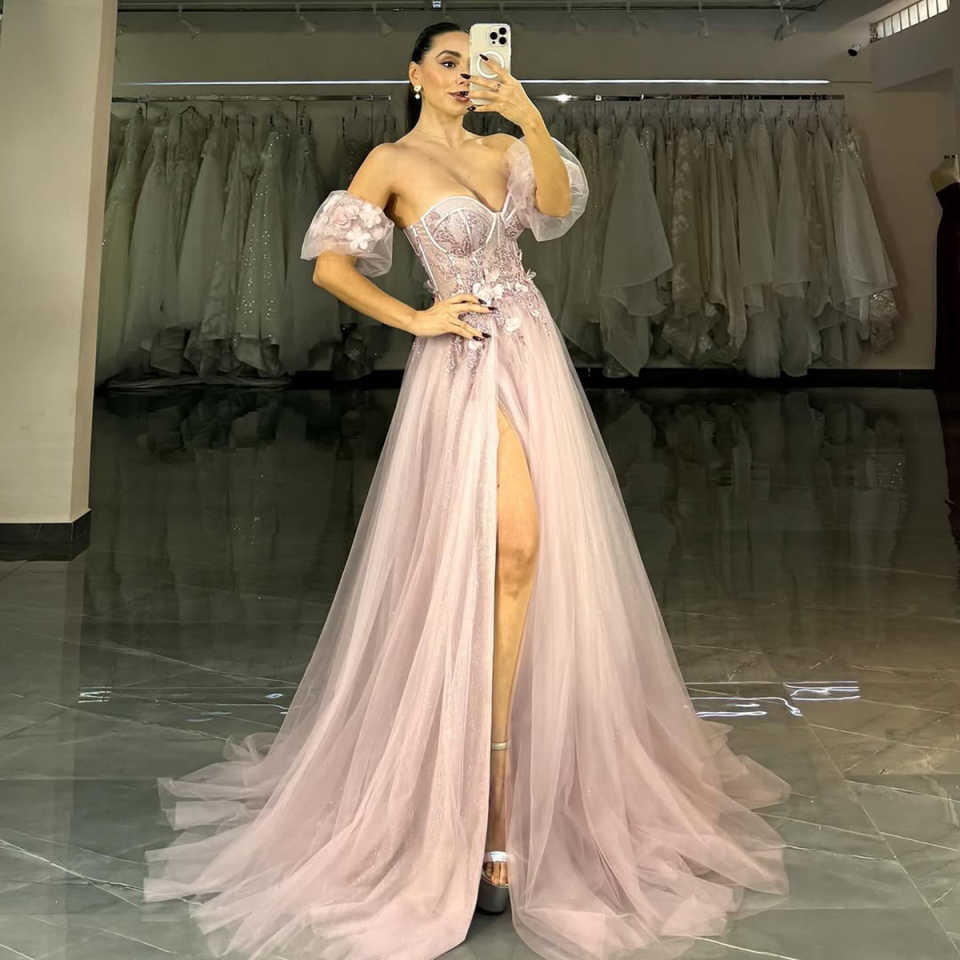 Gorgeous Prom Dresses With Strapless Crystal Appliques Length With Bling Sequins Side High Split Custom Made Plus Size Party Dress Vestido De Noite