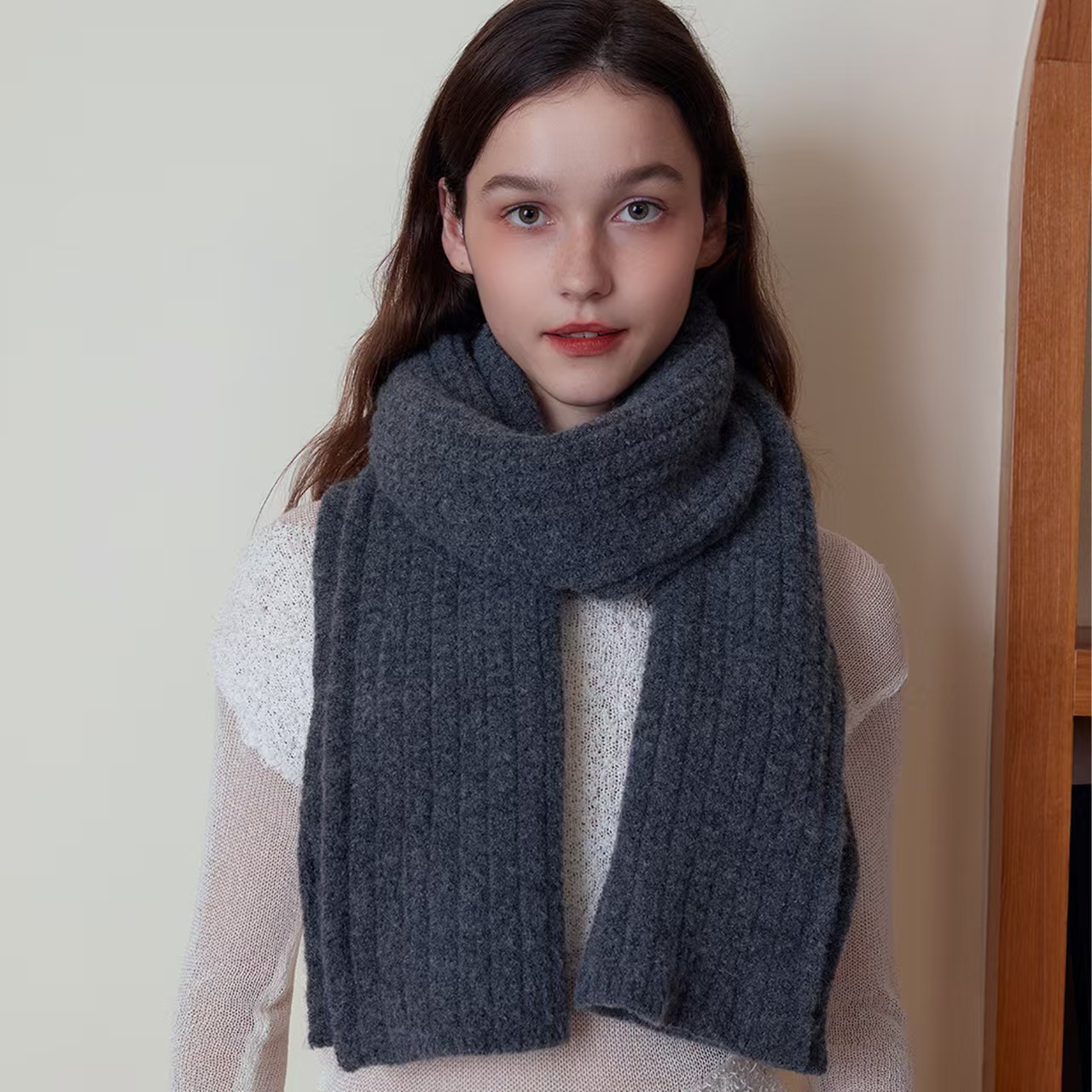 K100 Contains wool solid color knitted scarf men and women winter British retro warm thick college style couple wool scarf