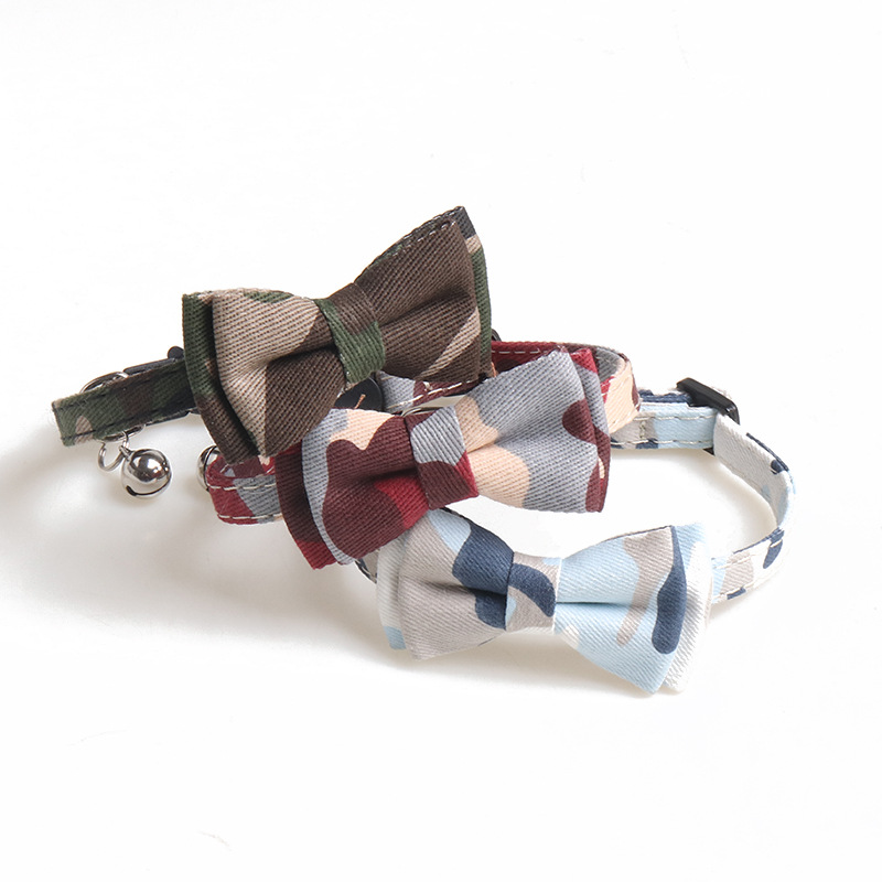 Fashion Cat Collars with Bow and Bell,Camouflage Pattern Series Cat Collars,Breakaway Adjustable Cat Bow Tie Collars,Cute Bell Tie Suitable for Kitten