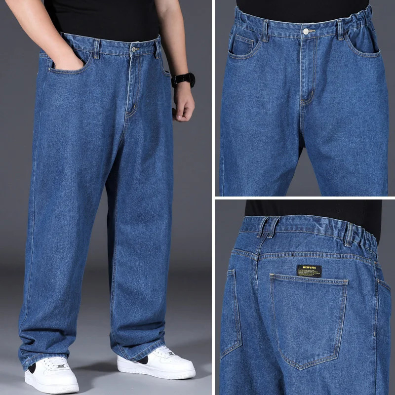 10XL Oversized Baggy Jeans Mens Cotton Denim Pants Casual Streetwear Elastic Waist Breathable Loose Trousers Plus Size 44 48 250311