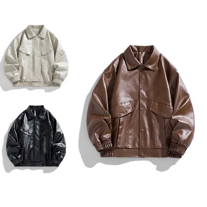 New Senior Emotional Couple Loose Leather Motorcycle Clothing Men Hip Hop Europe The United States Street Coat Leather JacketT250311