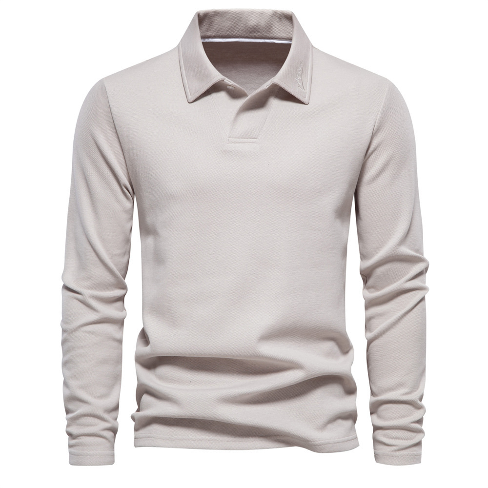 Autumn winter new men's washed long sleeved lapel t shirt solid color top trendy and versatile polo tracksuit
