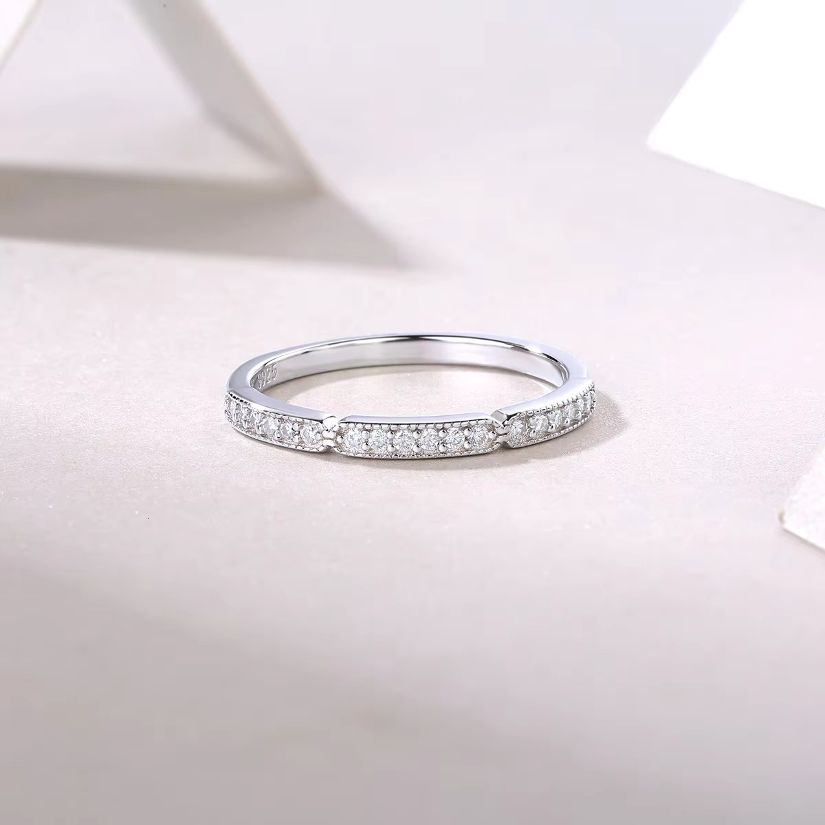 DE Luxury Metal Moissanite Silver Ring Simple Iced Out Moissanite 925 Sterling Silver Rings D Color VVS Moissanite Ring
