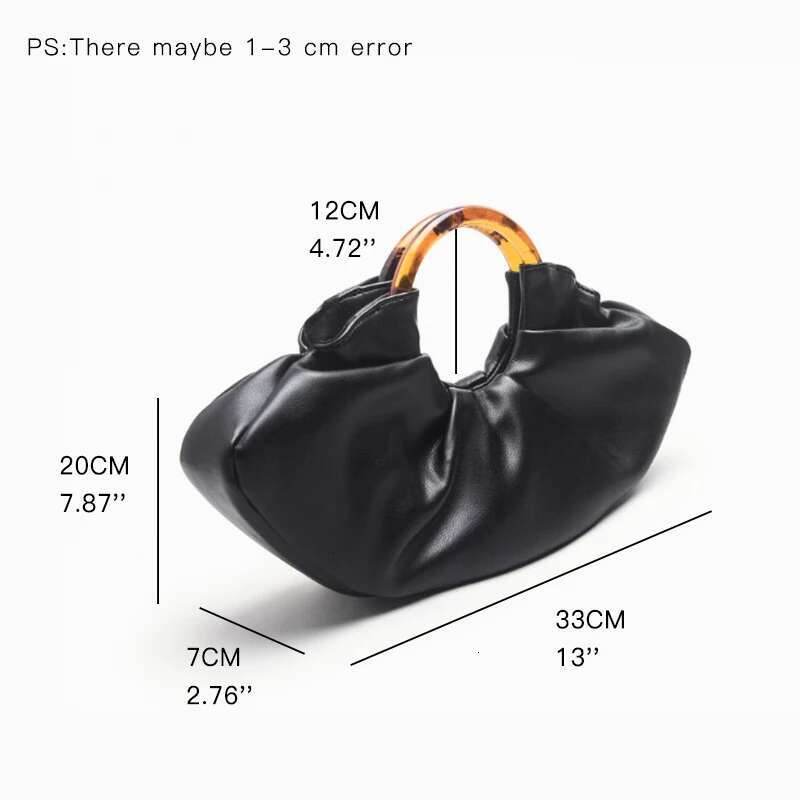 Brand Pleated PU Leather Women Top Handlde Purse Dumpg Ruched Clutch Bag Designer Handbag Chic Fashion Phone Pouch