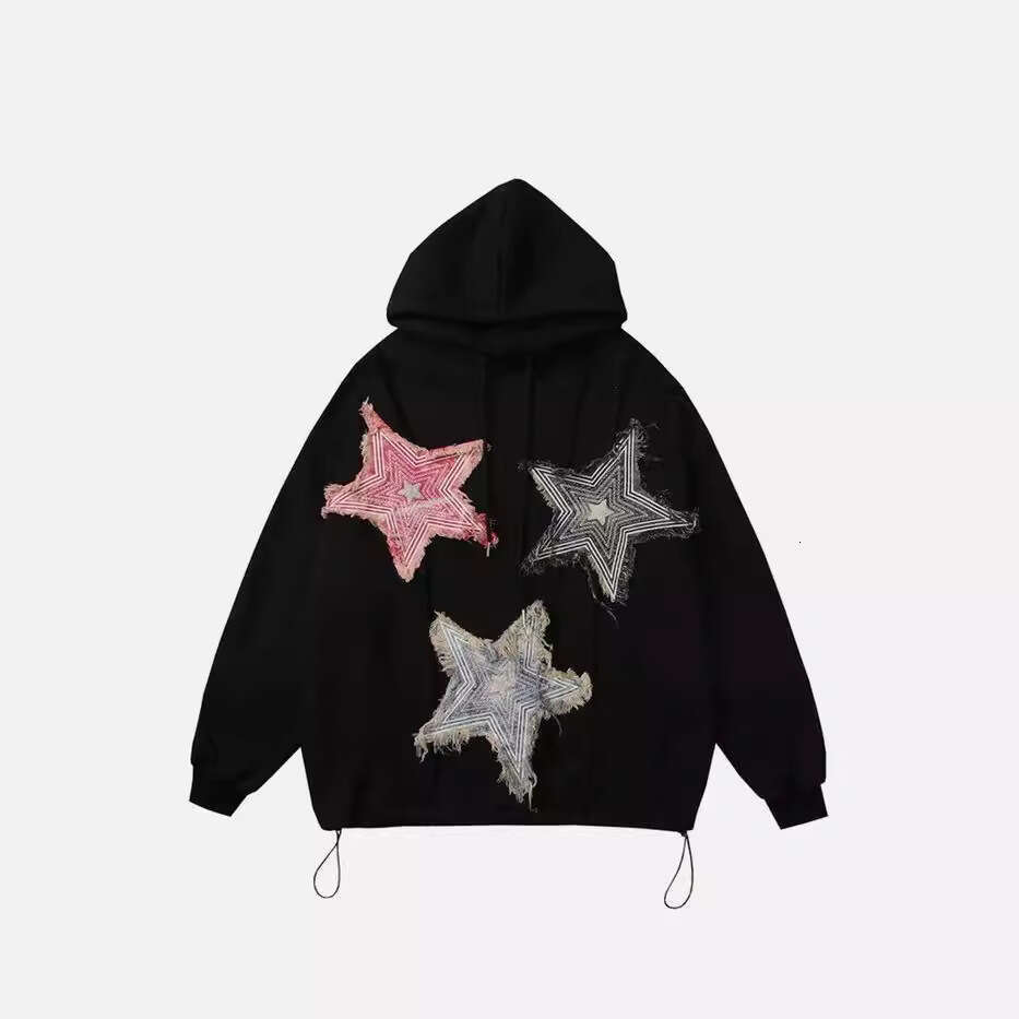 American high street fabric pentagram high-end niche design pleated hooded sweatshirt for men and women