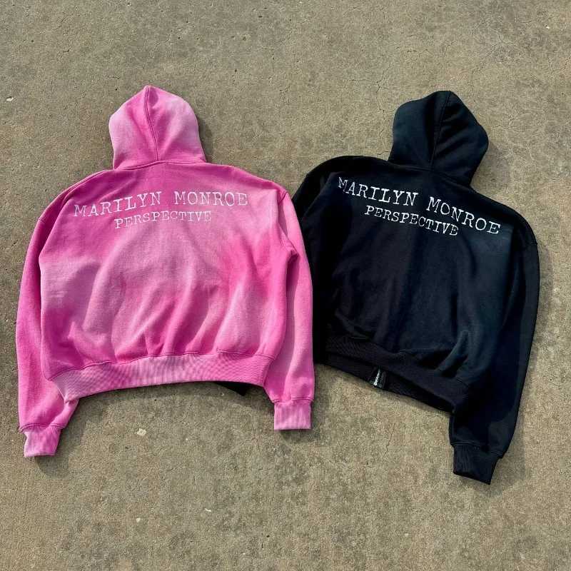 American hip Hop vintage print hoodie Jacket for men Y2k Goth Harajuku Street zipper hoodie fashion couple oversized sweatshirt M250312