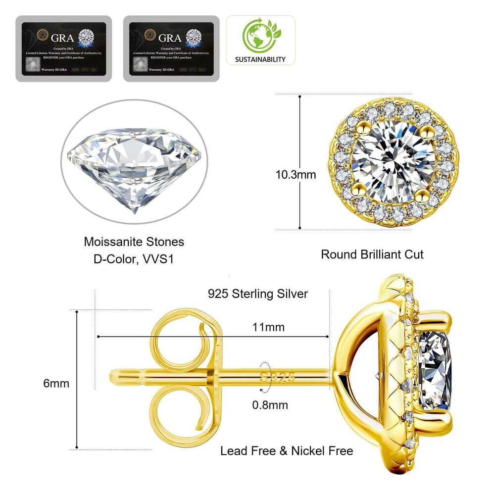 Cluster wer VVS Mossanite stud men's Hiphop pure sier women's jewelry Moissanite earrings with GRA certificate