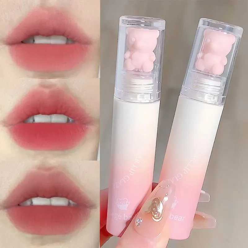 Cute Bear Velvet lipstick Glossy Girl Matte Lip Gel Waterproof Lasting Maroon Red Brown lipstick Korean Makeup Liquid lipstickXJ250312