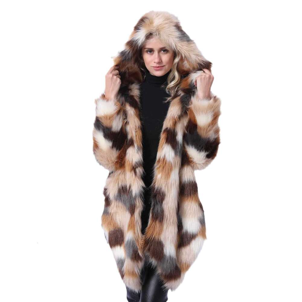 Fox New Contrasting Color Slim Fit Young Women's Haining Fur Coat