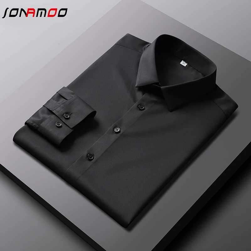 Mens casual and fashionable long sleeved solid color shirt non ironing wrinkle resistant business top W250312