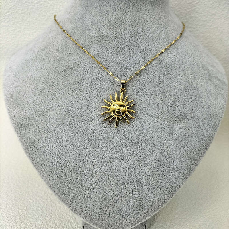 Fashionable New Sun Pendant Exquisite Stainless Steel Necklace Earrings Ear Accessories Women's Gift