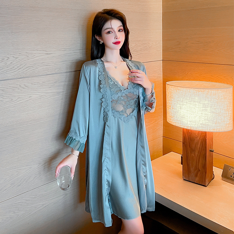 B771-New style ladies sexy suspenders two-piece suit summer fashion thin ice silk suspenders dress lace edge pajamas