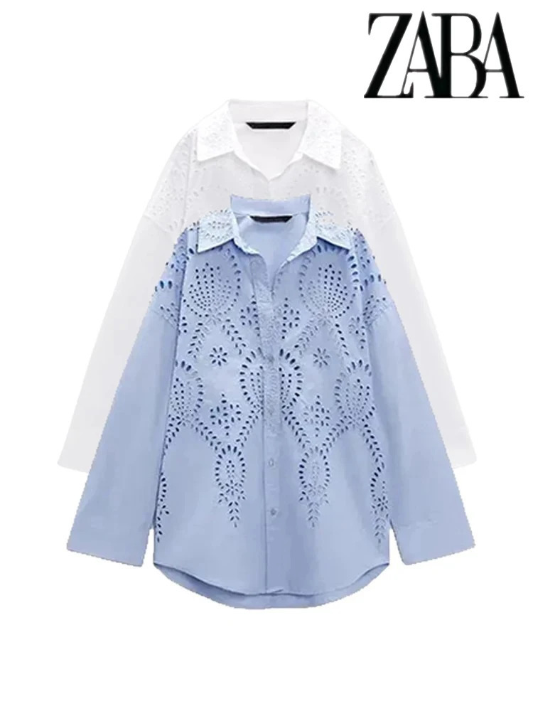 TRAF Womens Temperament Hollow y Lapel Tops Hundred singlebreasted Long Sleeve Shirt Summer Casual 250311
