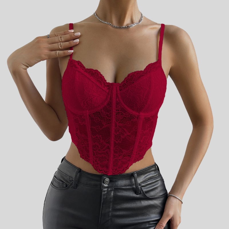 New female sexy lace steel ring rhombus fish bone exposed perspective Spice Girl decoration body small vest