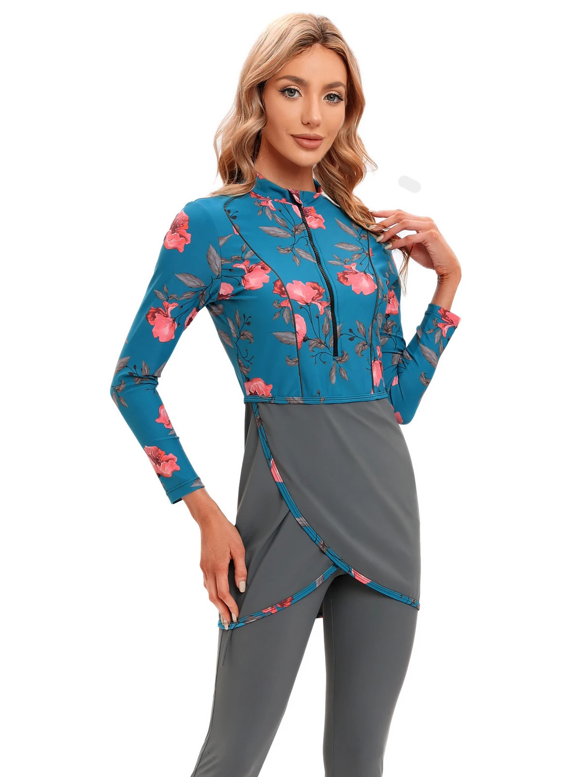 Women Modest Muslim Swimwear Patchwork Hijab Sport Long Sleeves Swimsuit 3pcs Islamic Wear Bathing Suit 250311