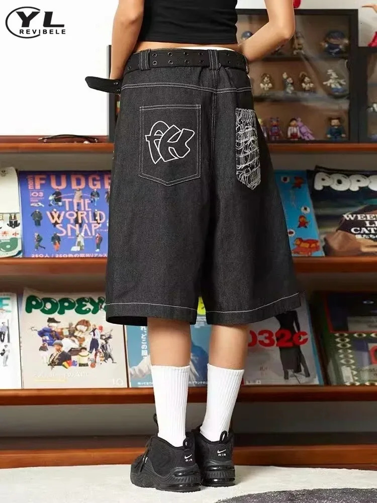 Vintage y Jean Shorts Men Women Oversized Streetwear Wide Leg Denim Pants American Baggy Sports Fivepoint Unisex 250312