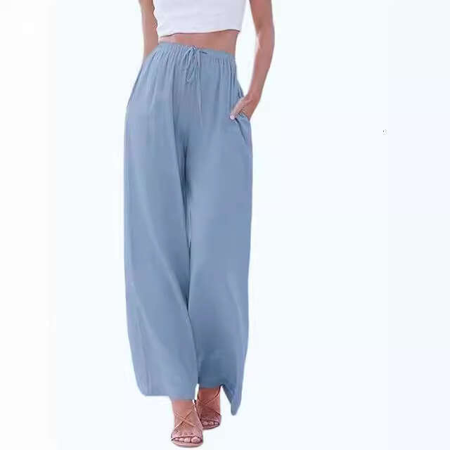 2025 European and American plus size en loose pocket drawstring wide leg pants women's new casual versatile fashion clothing