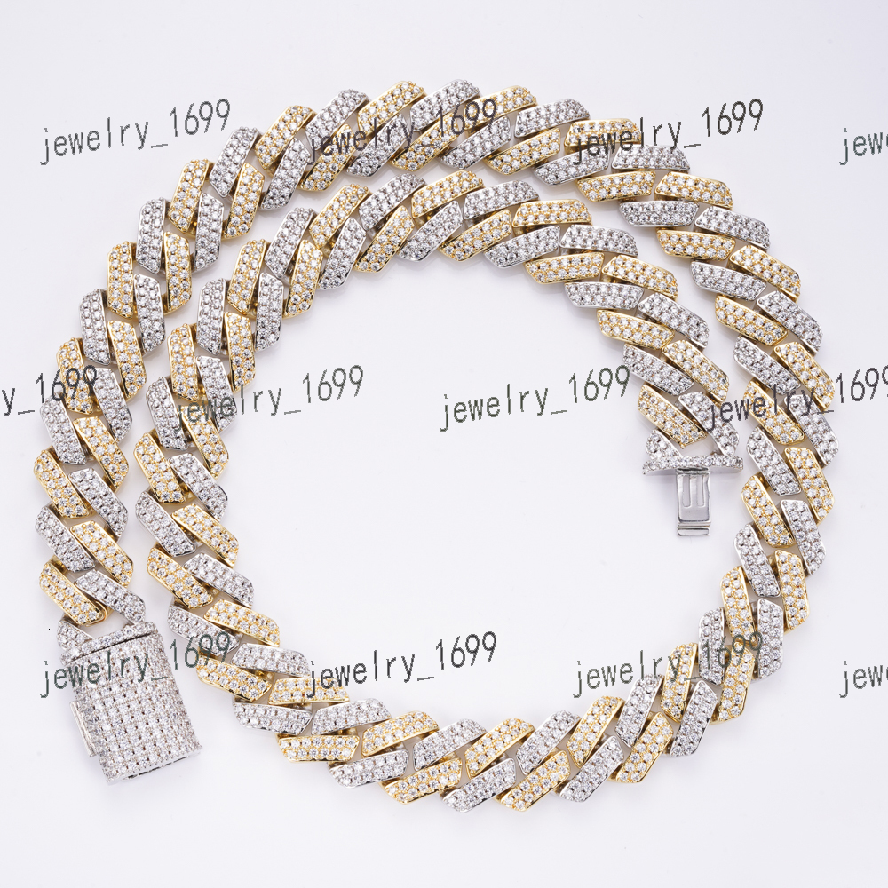 Wholesale Hip Hop Design New 3 Row 24K Gold Baguette Chain 925 Silver Cuban Moissanite Link Chain for Men