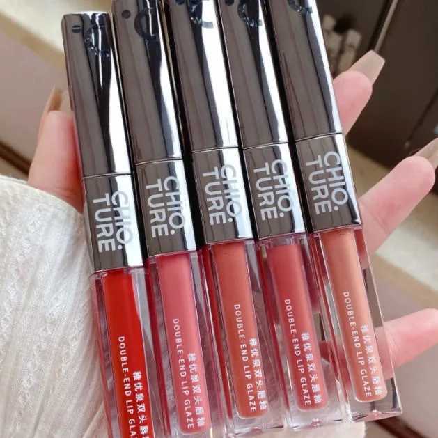 CHIOTURE double-sided lip gloss mirror water gloss lipstick honey female non stick cup lipstick gloss fadeless makeup W250312