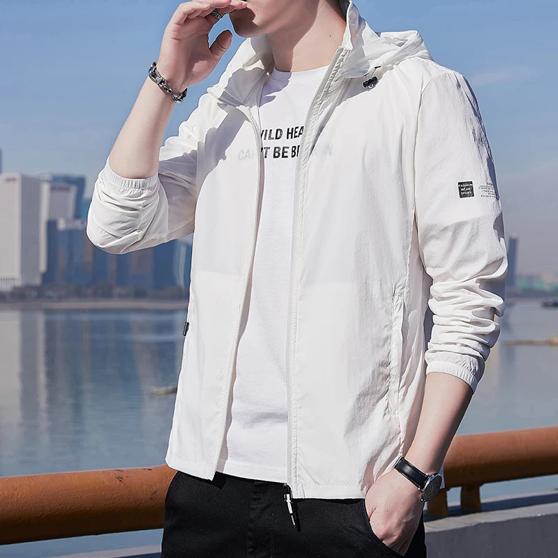 Summer Fashion Mens Sunscreen Wear Ultra thin Breathable Ice Silk Fishing Leather Coat Quick drying Loose Jacket 250312