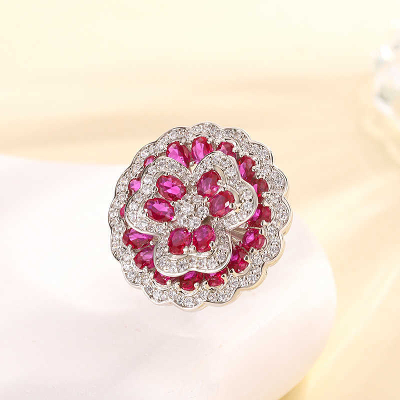 2024 New Zhuangsheng Copper Bottom Gold Plated Simulated Red Corundum Rose Charm Light Luxury Set for Women W250312
