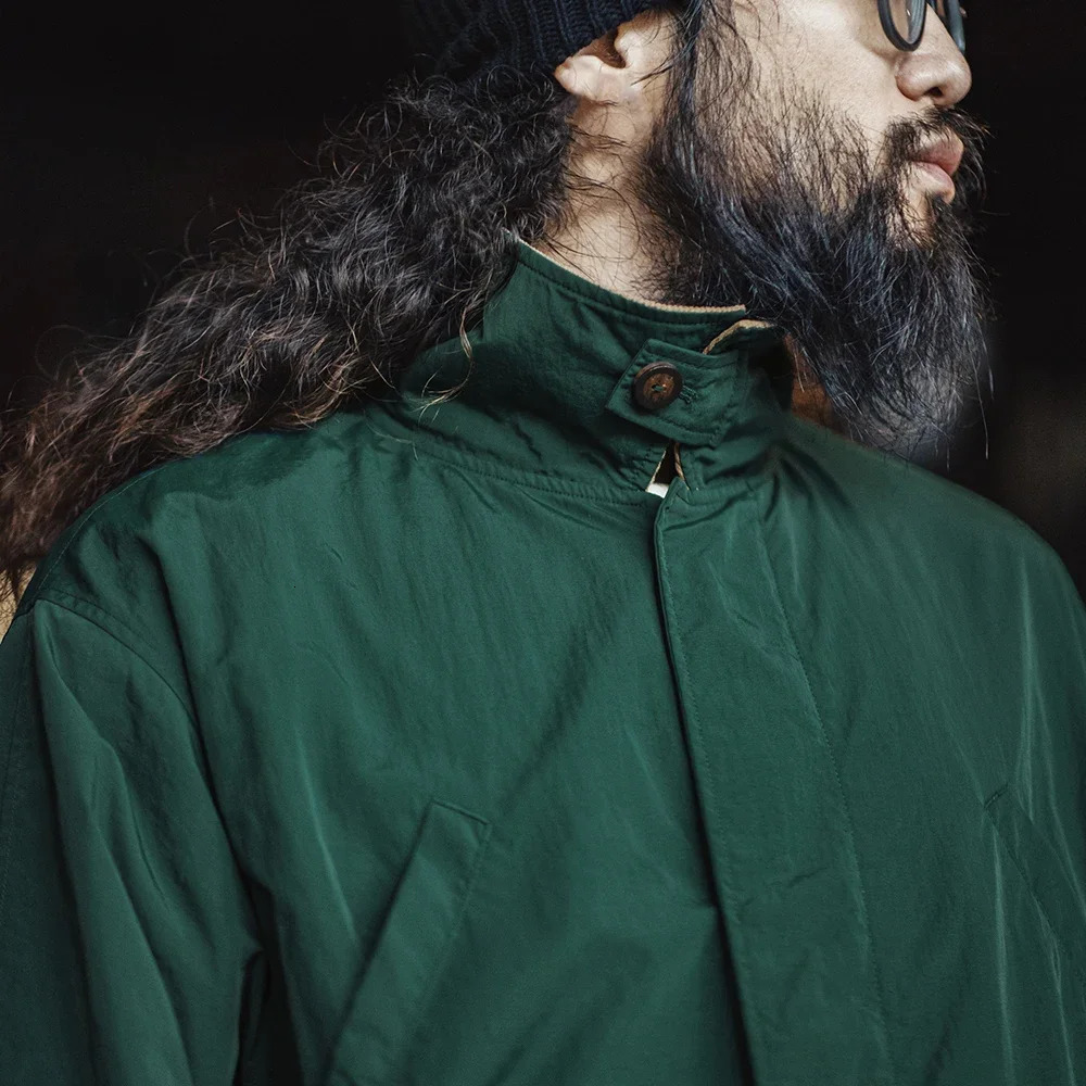 Maden Retro Green Loose Corduroy Collar Multi Pocket Safari Jacket Mens Classic Spring and Autumn Casual 250312