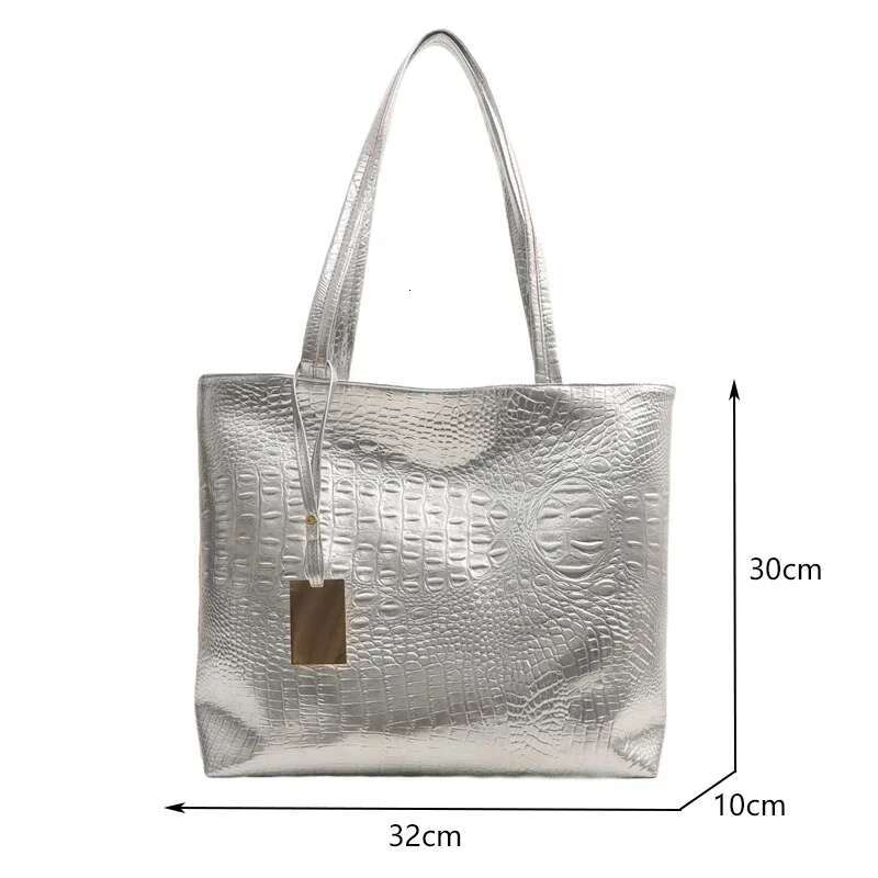 Fashion Casual Women Shoulder Sier Gold Black Crocodile Handbag PU Leather Female Big Tote Bag Ladies Hand Bags Sac